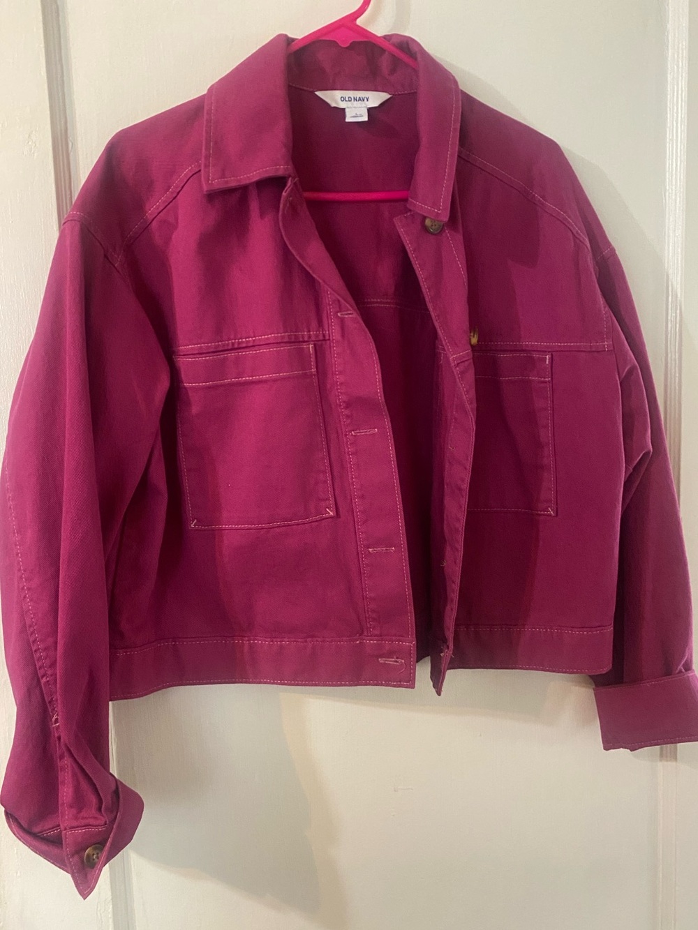 Old Navy Fuchsia Cropped Denim Utility Jacket